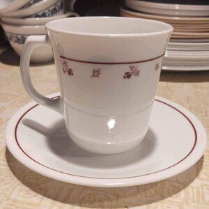 Corning  Rose Burgundy 3.5" Mug With Matching Correll Saucer